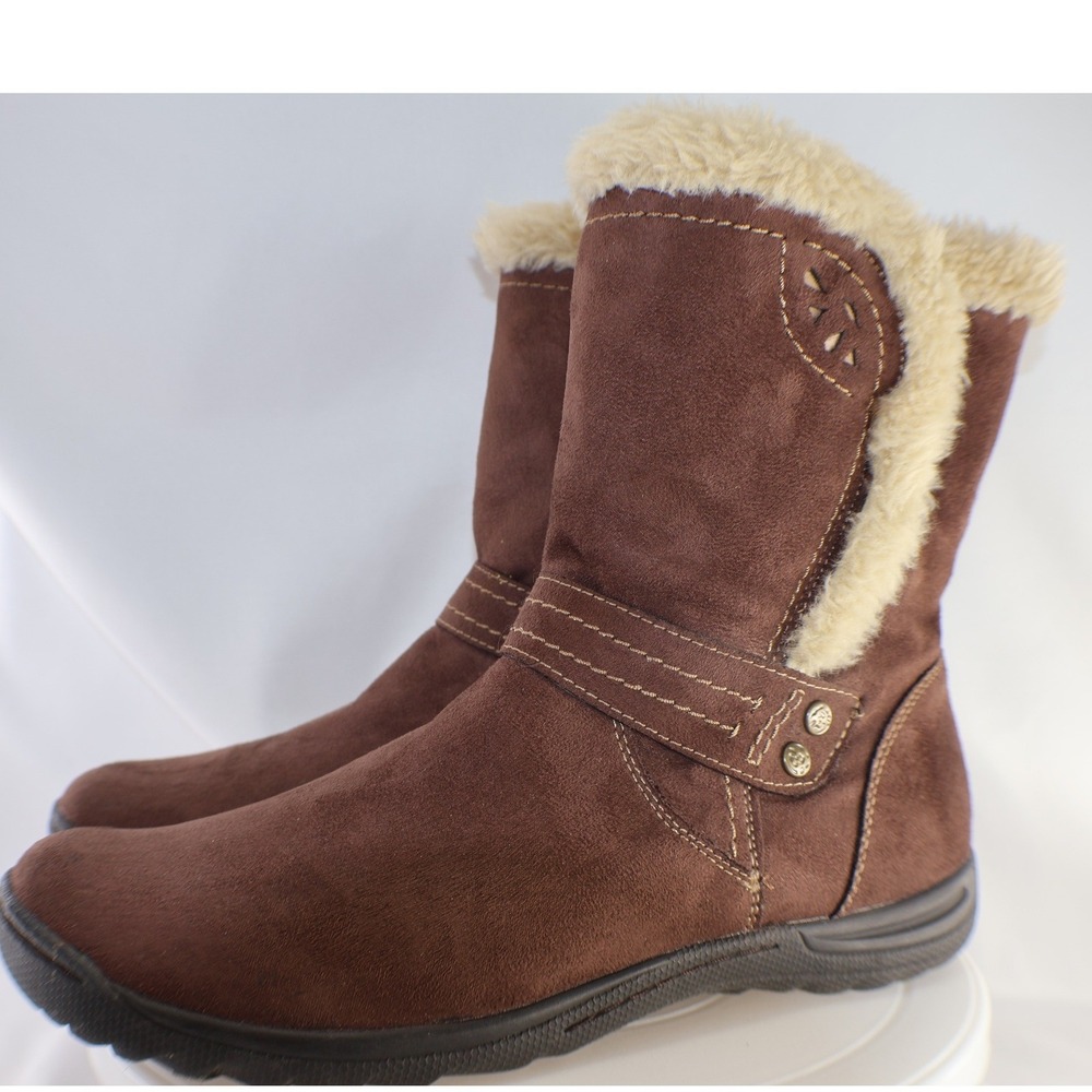 Earth Spirit Womens 11 Brown Faux Suede Fur Trim Winter Boots WMES46ER027